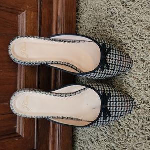 J Crew Houndstooth Mules